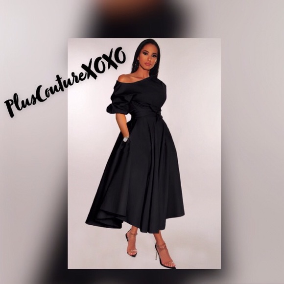 Dresses & Skirts - Black One-Shoulder Waist Cincher Puffy Party Dress